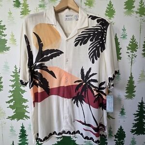 Cubavera Cream and Black Tropical Print Shirt